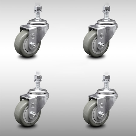 Service Caster 3 Inch SS Gray Polyurethane Wheel Swivel 1/2 Inch Threaded Stem Caster Set SCC SCC-SSTS20S314-PPUB-121315-4